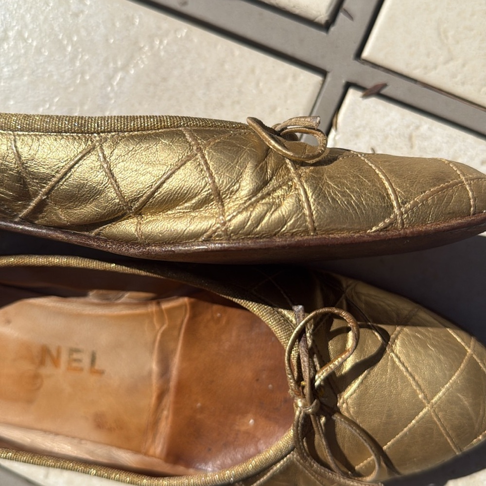 Vintage Chanel Gold Quilted stitch Ballet Flats very soft lambskin leather 40 - Picture 4 of 6